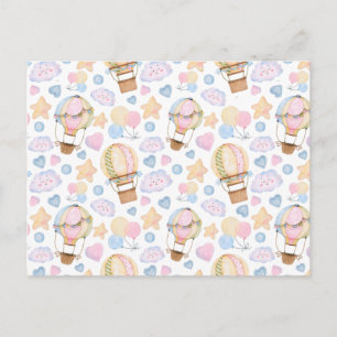 Heißluftballon Wasserfarben Muster Postkarte