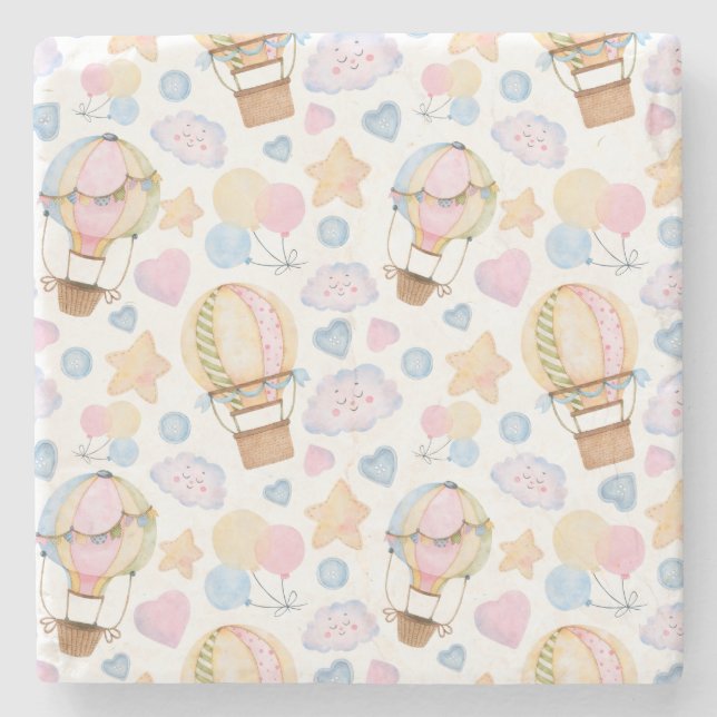 Heißluftballon Wasserfarben Muster Steinuntersetzer (Vorderseite)