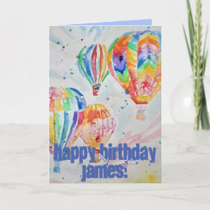 Heißluftballon Wasserfarbenmalerei Geburtstagskart Karte