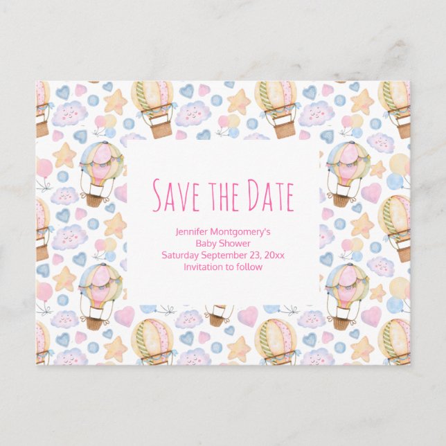 Heißluftballon Wasserfarbenmuster Save the Date Einladungspostkarte (Vorderseite)