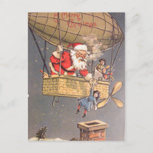 Heißluftballon Weihnachtsmann Vintage-Postkarte Feiertagspostkarte