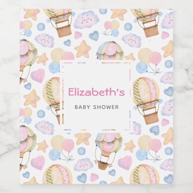 Heißluftballon Whimsical Babydusche Weinetikett (Einzelnes Label)