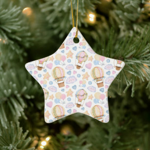 Heißluftballon Whimsical Watercolor-Muster Keramik Ornament