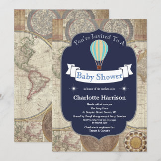 Heißluftballon & World Map Kinderdusche Einladung