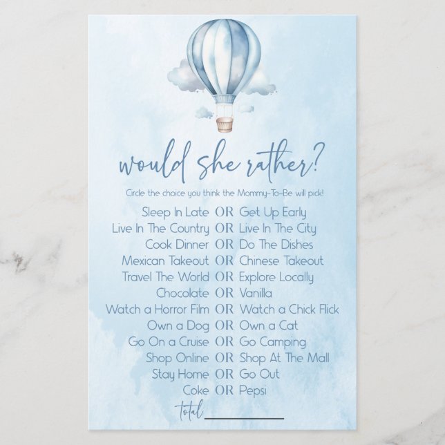 Heißluftballon würde sie eher Baby-Dusche-Spiel (Vorderseite)