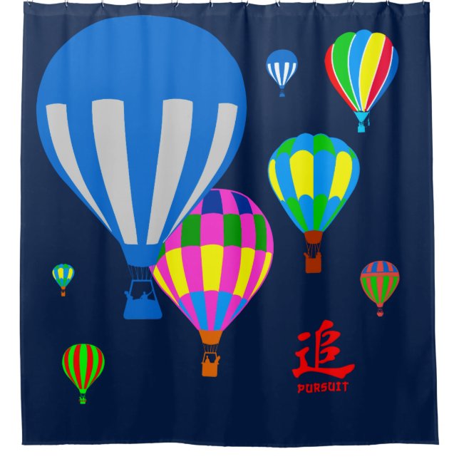 Heißluftballons am Himmel - Pursuit - auf blau Duschvorhang (Vorderseite)