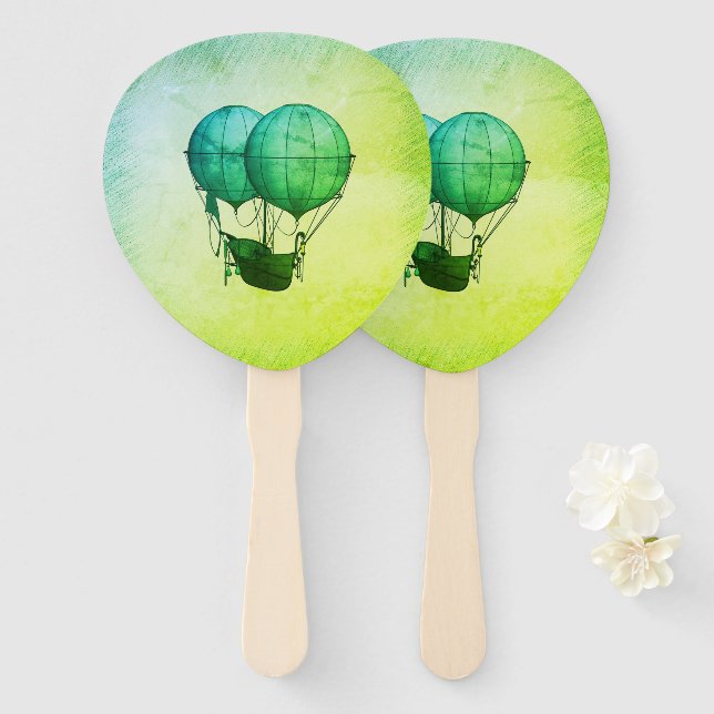 Heißluftballons aus Steampunk mit Schiff Green Fächer (Vorne und Hinten)