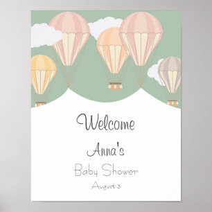 Heißluftballons Babydusche Begrüßung Poster