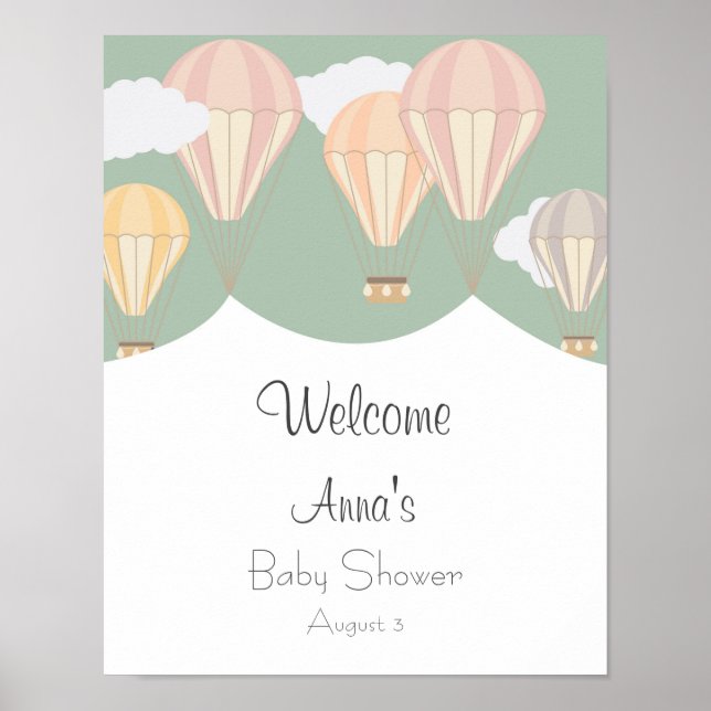 Heißluftballons Babydusche Begrüßung Poster (Vorne)