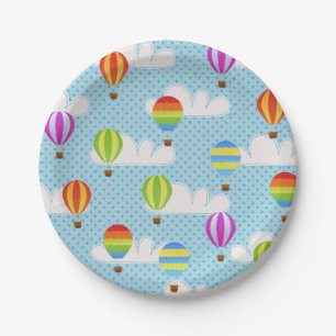 Heißluftballons in Cloudy Dotty Sky Pappteller