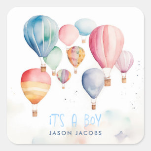 Heißluftballons mit Jungenspass Quadratischer Aufkleber