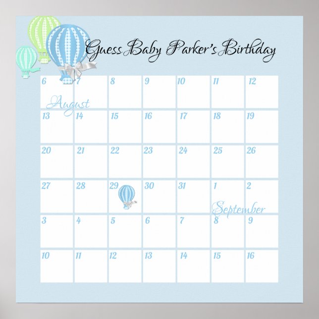 Heißluftballons, raten Sie, Baby's due Date Poster (Vorne)
