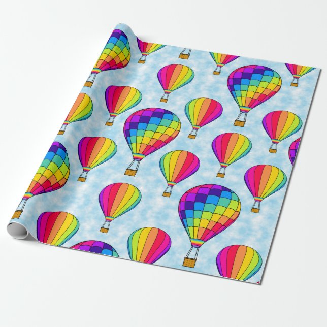 Heißluftballons Regenbogenfarben Geschenkpapier (Ungerollt)