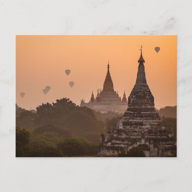 Heißluftballons über Bagan in Myanmar Postkarte (Vorderseite)