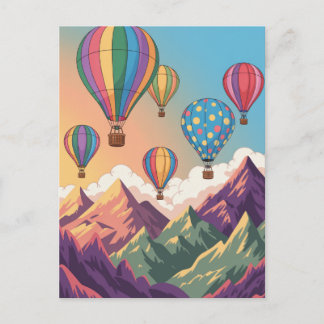 Heißluftballons über Bergen Puzzle Postkarte