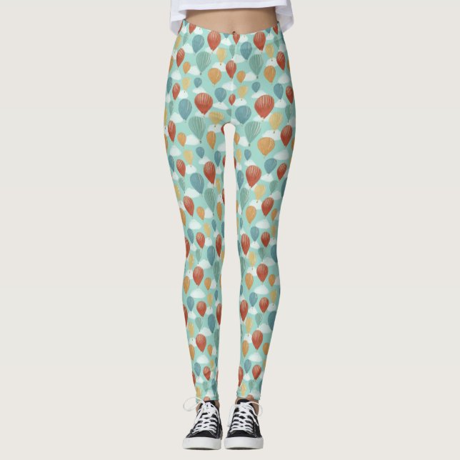 Heißluftballons und Gemusterte Weißwolken Leggings (Vorderseite)