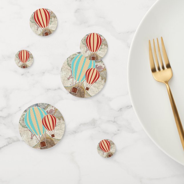 Heißluftballons und Vintage Weltkarte Konfetti (Gruppe)