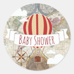 Heißluftballons Vintage-Abenteuer-Baby-Party Runder Aufkleber