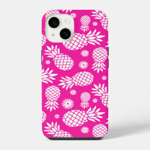 Heißrosa Ananas und Blumenmuster iPhone Hülle
