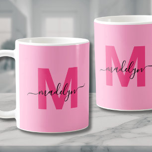 Heißrosa Anfangsbuchstabe Name Monogramm Kaffeetasse