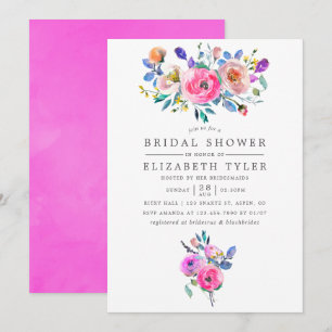 Heißrosa-Aquarell-Blumen-Hochzeitsduscheinladung Einladung