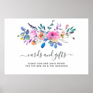 Heißrosa Aquarell-Blumenkarten und Geschenke Poster