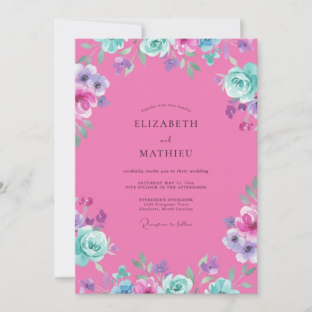 Heißrosa bemalte Hochzeit Einladung (Vorderseite)