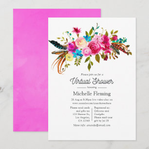 Heißrosa Boho-Chic-Floral-Virtual-Baby-Shower Einladung