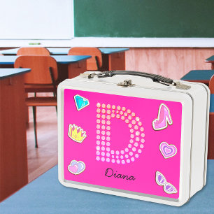 Heißrosa Buchstabe D Monogramm Mädchen Back To Sch Metall Brotdose
