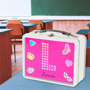 Heißrosa Buchstabe L Monogramm Mädchen Back To Sch Metall Brotdose