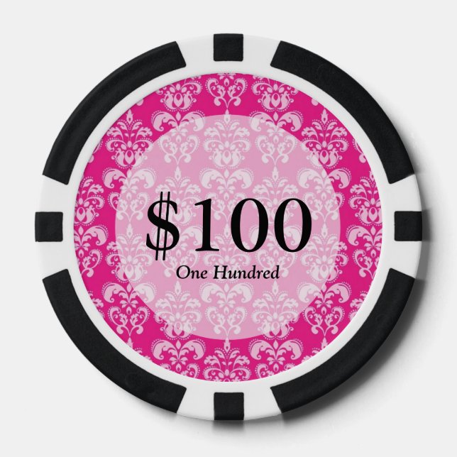 Heißrosa Damastmuster Pokerchips (Vorderseite)