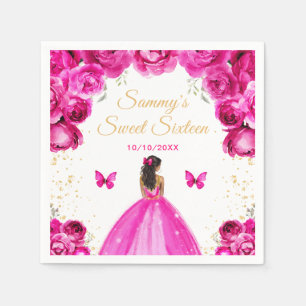 Heißrosa dunkle Haut Prinzessin Sweet Sixteen Serviette