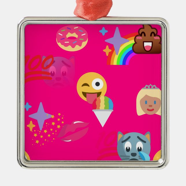 heißrosa Emoji Ornament Aus Metall (Vorne)