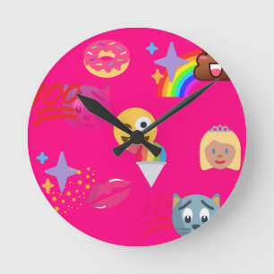heißrosa Emoji Runde Wanduhr