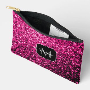 Heißrosa falsche Glitterfunken Monogramm Zubehörtasche