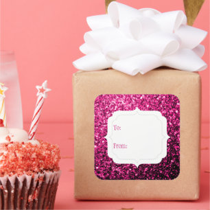 Heißrosa falscher Glitter-Sparkling-Geschenkanhäng Quadratischer Aufkleber