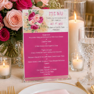 Heißrosa Farbspritzer Hochzeitsmenü Menükarte