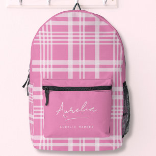 Heißrosa femininer typografischer Name Girly Karo Bedruckter Rucksack