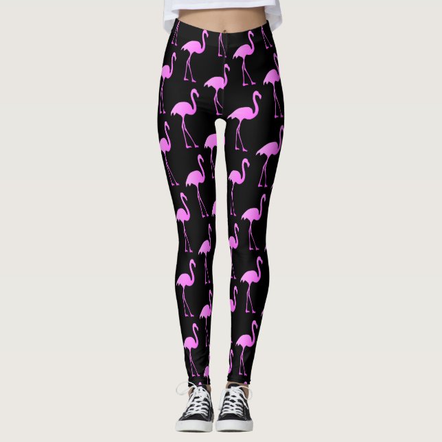 Heißrosa Flamingo Vogel drucken Yoga und trainiere Leggings (Vorderseite)