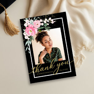 Heißrosa Florale Abschlussfoto Danke schön