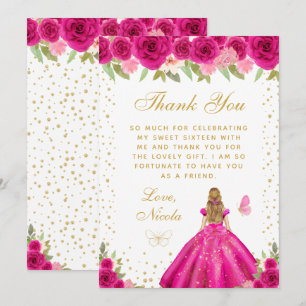 Heißrosa Florale Blondhaar-Prinzessin Sweet Sixtee Dankeskarte