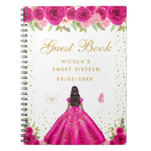 Heißrosa Florale Dark Skin Prinzessin Sweet Sixtee Notizblock