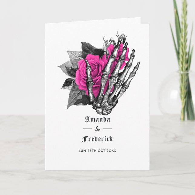 Heißrosa Florale Gothic Hochzeit Programm (Vorderseite)