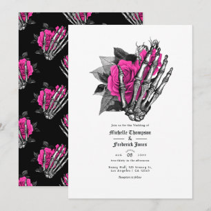 Heißrosa florale gotische Hochzeits-QR-Code Einladung