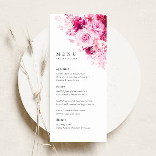 Heißrosa florale Hochzeitsempfangs-Menükarte Menükarte