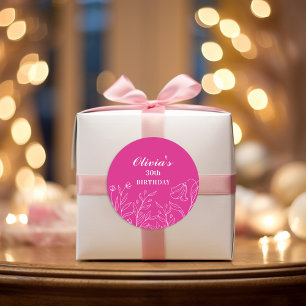 Heissrosa, florale Rosa, 30. Geburtstag Elegant Runder Aufkleber