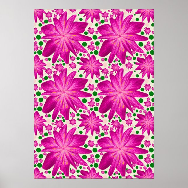 Heißrosa florales nahtloses Muster  Poster (Vorne)