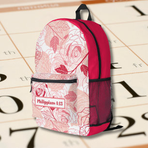 Heißrosa florales Vintage-Muster mit Bibelvers Bedruckter Rucksack