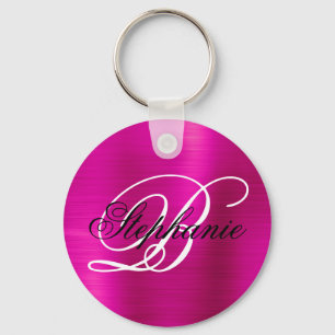 Heißrosa Folien-Fancy-Monogramm Schlüsselanhänger
