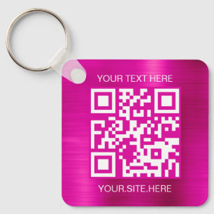 Heißrosa Folien-QR-Code Schlüsselanhänger